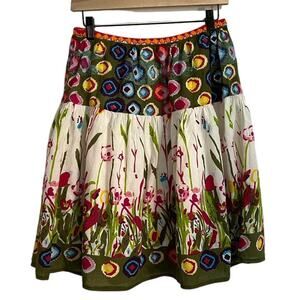 Life Style Colorful Floral Print Cotton A-Line Skirt, Size MP
